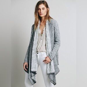 Free people Loop Cardigan Cream Grey wrap waterfall frayed distressed lagenlook